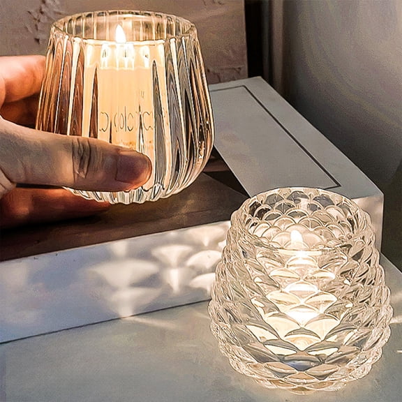 Christmas Crystal Pinecone Candle Holders, Tealight Candle Holder Pine Cone Glass Tea Light Votive Candle Holders for Christmas Party Centerpiece Table Setting Decoration