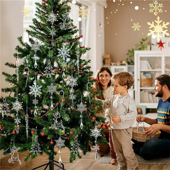 Christmas Crystal Snowflake Ornaments Set, Christmas Tree Ornament Crystal Hanging Snowflake Icicle Drop Decor for Xmas Tree Winter Birthday Party (5pcs Per Style, 5 Styles Total 30pcs/Set)