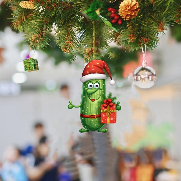 Christmas Cucumber Pendant, Acrylic Mini Hanging Ornament, Funny Pickle Decoration, Holiday Tree Pendant, Xmas Car Pendant, Novelty Christmas Decoration, Lucky Pickle Ornament, Cute Christmas Pendant