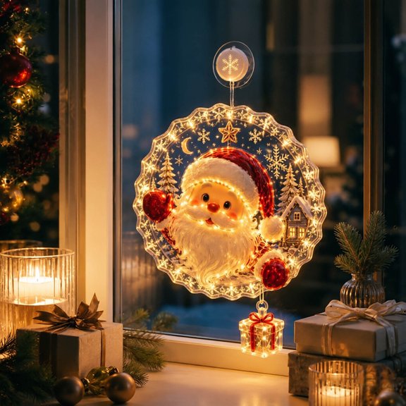 Christmas Cup Window Light, Warm LED Holiday Window Lamp, Suction Cup Glass Display Decor, Festive Snowflake Night Light