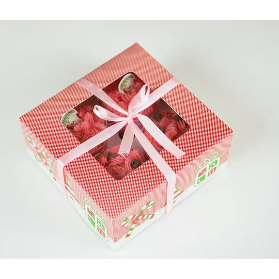 Christmas Cupcake Boxes+Inserts | For Cupcake/Muffin Holiday Party Gift | 10 Cts