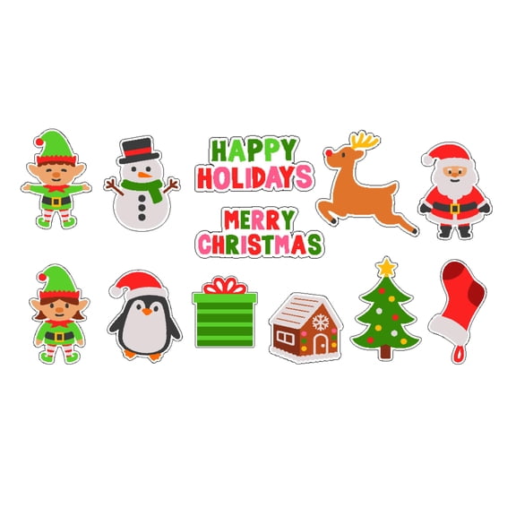 Christmas Cupcake Toppers (Set of 12) Cute Holiday Designs with Santa, Elves, Reindeer, Snowman, Penguin, Gingerbread House & More | Handmade in USA | Small Women-Owned Businessss