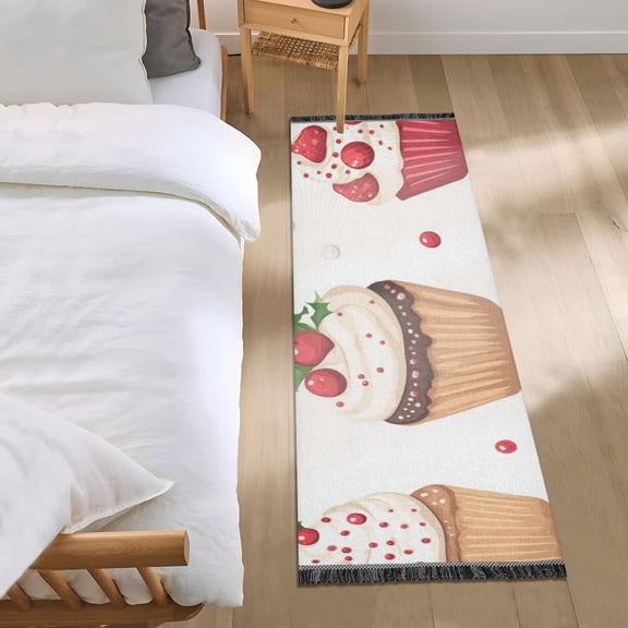 Christmas Cupcakes Cute Bedside Runner Rug 2'x 6' Non Slip Carpet Floor Mat Area Rug