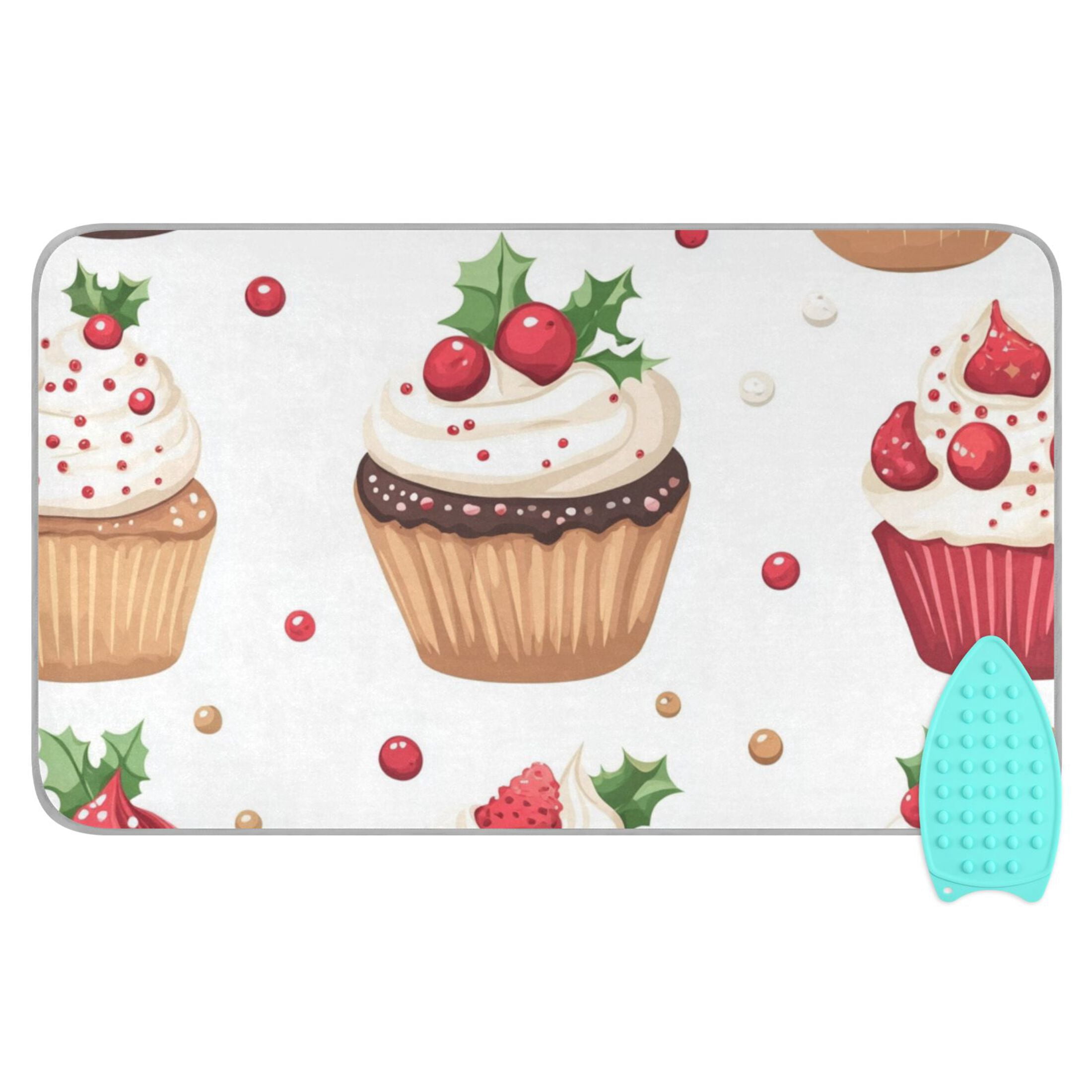 Christmas Cupcakes Cute Ironing Mat Blanket Portable Travel Ironing Pad Heat Resistant Pad 47.2" x 27.6”
