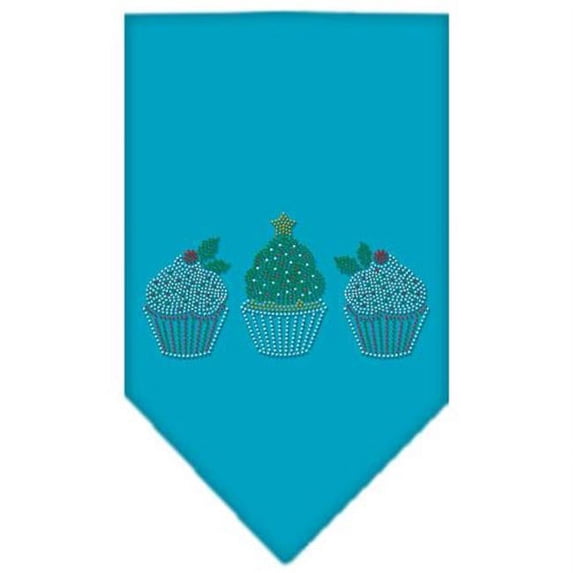 Christmas Cupcakes Rhinestone Bandana Turquoise Large