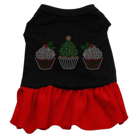 Christmas Cupcakes Rhinestone Dress Black with Red Sm - 10