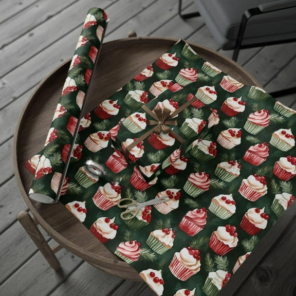 Christmas Cupcakes Wrapping Paper Holiday Bakery Gift Wrap Birthday Paper Wrap for Gift, 23x58in / Roll