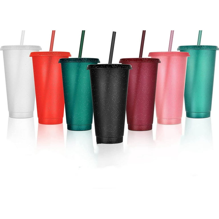 Plastic Cups with Lids and Straws - 7 Pack 12 oz Reusable Tumbler