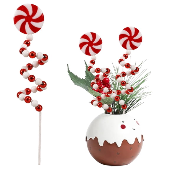 Christmas Curly Pick,1PCS Red White Bells Candy Cane for Xmas Tree Topper Decor,Christmas Curly Tree Pick for Vase Wreaths Home Party Ornaments(Red)