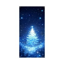 Christmas Curtain - Blue Starry Sky Xmas Tree Series, Holiday Indoor and Outdoor Door Wall Decoration Banner, Holiday Party Photography Background