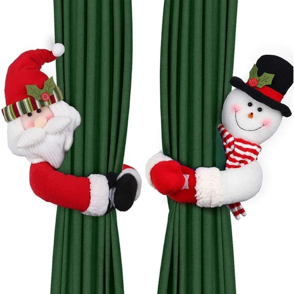 Christmas Curtain Buckle Tieback Set of 2, Santa Snowman Curtain Tiebacks Holdback Fastener Buckle Clamp Window Decorations Wine Bottle Topper Christmas Ornaments Home Holiday Dcor 2025
