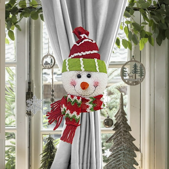 Christmas Curtain Buckle with Snowman Decoration, Curtain Tie Back Holder for Holiday Home Decor, Festive Window Treatment Accessories