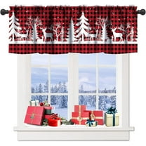 Christmas Curtain Kitchen Valances for Windows,Red Xmas Tree Bear Deer Farmhouse Mountain Valance Window Treatments for Kitchen 54x18 Inch