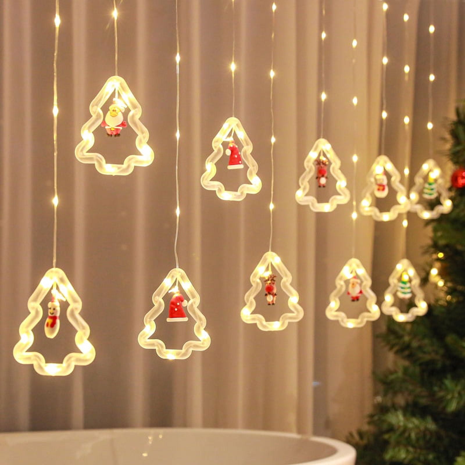 Christmas Curtain Light String Santa Claus Christmas Tree Shape Flash