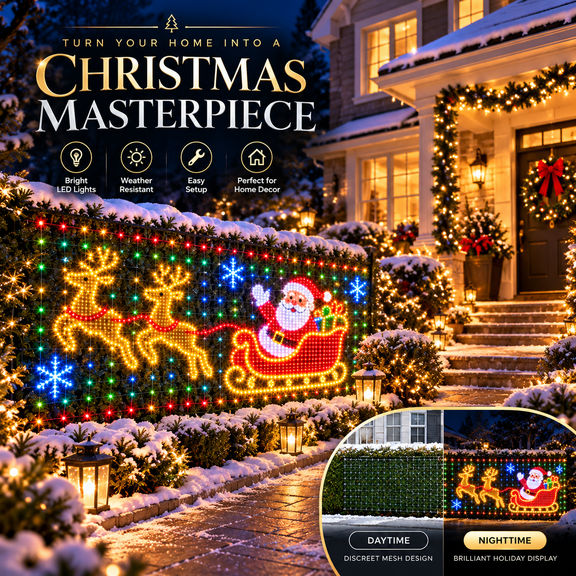 Christmas Curtain Lights, Smart LED House Net Lights with RGB Remote Control, Animated Outdoor Wall Fairy Lights with Timer Memory for Fence, Window, Patio and Holiday Party Decoration
