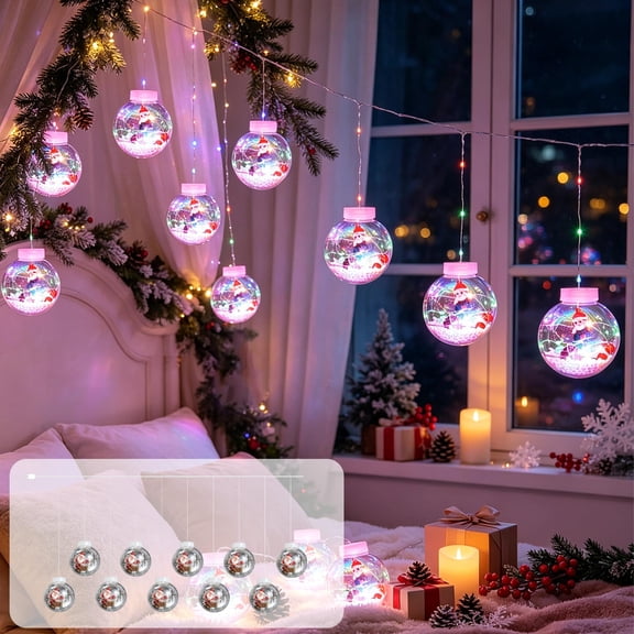 Christmas Curtain String Lights 10 Pack Clear Hanging Balls 9.84ft Warm White LED Indoor Window Fireplace Holiday Decor