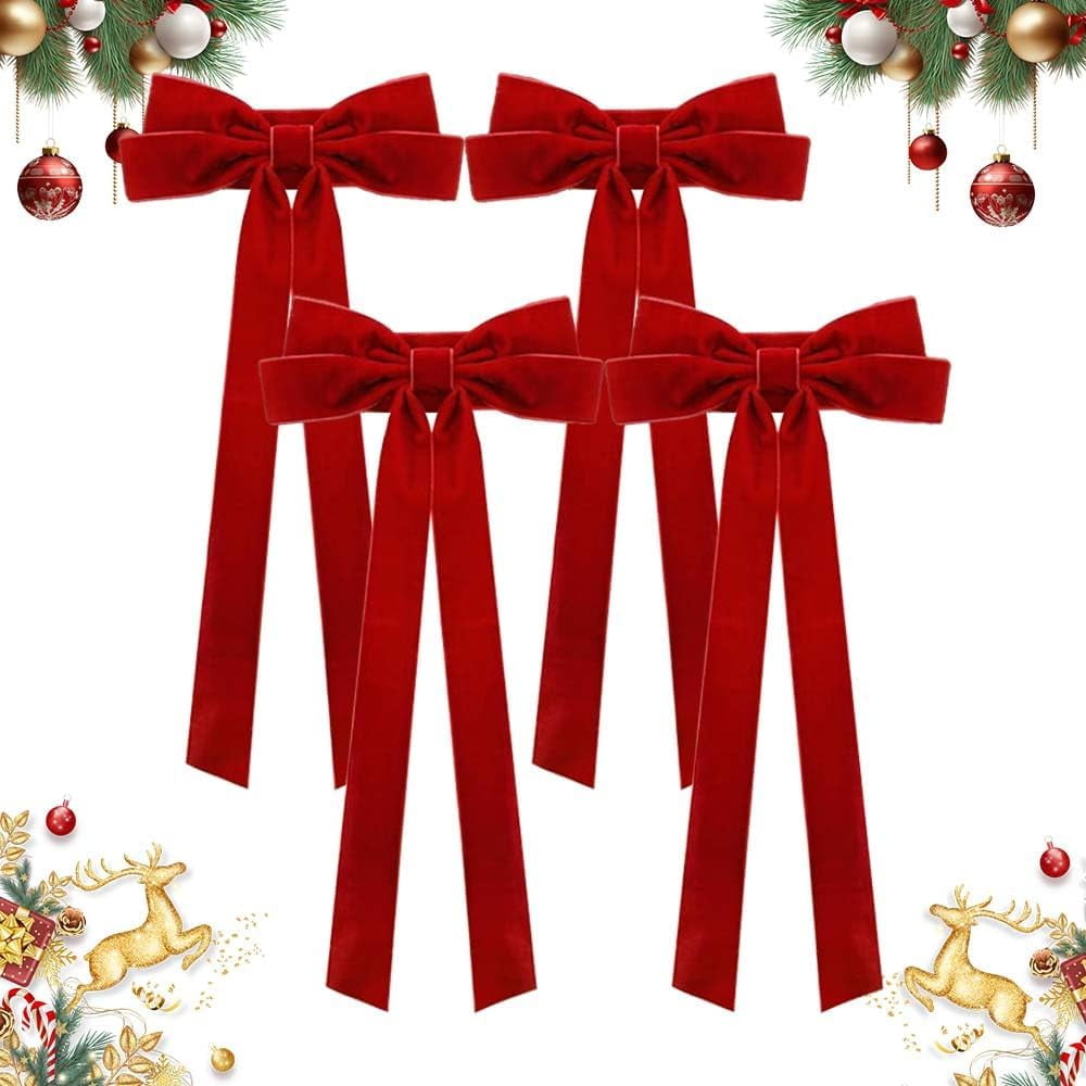 Christmas Curtain Tieback with Red Velvet Bow - Decorative Holiday Holders 19.7x15.7 Inch for Festive Home Decor, Perfect for Christmas Living Room, Window, Mantel