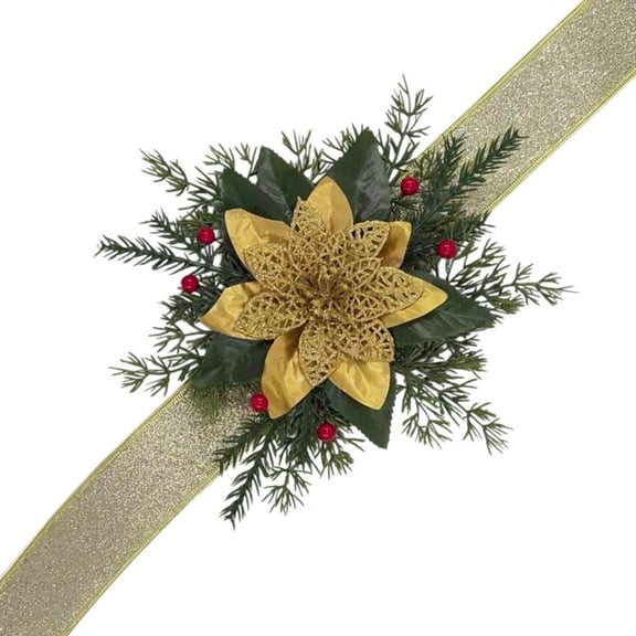 Christmas Curtain Tieback with Red Berries Pine Velvet Strap Flower Holdback, D
