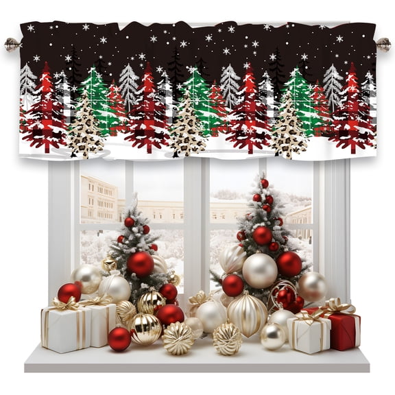 Christmas Curtain Valance for Windows Snowflake Christmas Tree Winter Holiday Window Treatments 1 Panel Short Curtains for Kitchen Windows Bathroom Bedroom,54 x 18 Inch