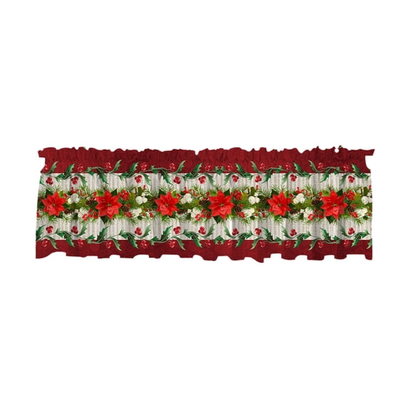 Christmas Curtain Valance for Windows, Winter Holiday Short Kitchen Curtains Treatments with Rod Pockets for Living Room Bathroom Decor