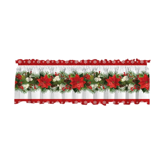 Christmas Curtain Valance for Windows, Winter Holiday Short Kitchen Curtains Treatments with Rod Pockets for Living Room Bathroom Decor