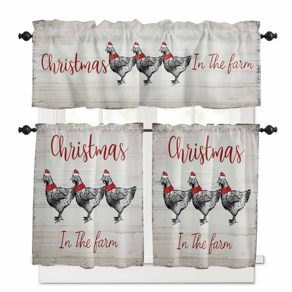 Christmas Curtain Valances Set Gnome Truck Winter Farm Snowflakes Xmas Tree Ball Kitchen Curtains 24 inch Length Rod Pocket Valance and Tiers 3 Piece Set Small Bedroom Bathroom Laundry Decor