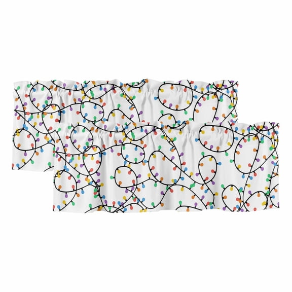 Christmas Curtain Valances for Windows, Kitchen Valance Window Treatments Panel 2 Pack, New Year Colorful Lights Stripes Lines Rod Pocket Short Curtains for Bathroom Bedroom 42 x 12 Inch