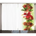 thumbnail image 1 of Ambesonne Christmas Curtains 2 Panel Set, Ribbons and Baubles, 108" x 90", Apple Green Fern Green, 1 of 3