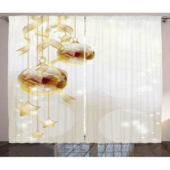 Ambesonne Christmas Curtains 2 Panel Set, Xmas Balls Modern, 108" x 108", Brown Yellow White