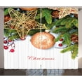 thumbnail image 1 of Ambesonne Christmas Curtains 2 Panel Set, Holly Berries Star, 108" x 90", Umber Ruby Emerald, 1 of 3