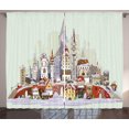 thumbnail image 1 of Ambesonne Christmas Curtains 2 Panel Set, Xmas City Holiday, 108" x 84", Pale Green Lavender, 1 of 3