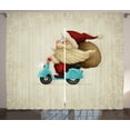 thumbnail image 1 of Ambesonne Christmas Curtains 2 Panel Set, Santa on Motorcycle, 108" x 90", Red Tan Pale Blue, 1 of 3