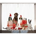thumbnail image 1 of Christmas Curtains 2 Panels Set, Several Pets with Surprise Christmas Presents Adorable Dogs Cats and Rabbits, Window Drapes for Living Room Bedroom, 108W X 84L Inches, Brown Red White, by Ambesonne, 1 of 3