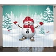 thumbnail image 1 of Ambesonne Christmas Curtains 2 Panel Set, Skiing Snowman Trees, 108" x 96", Teal Red White, 1 of 3