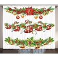 thumbnail image 1 of Ambesonne Christmas Curtains 2 Panel Set, Flowers Socks and Bells, 108" x 108", Orange Red Green, 1 of 3