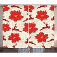 thumbnail image 1 of Ambesonne Christmas Curtains 2 Panel Set, Poinsettia Reindeer, 108" x 63", Scarlet Ruby Beige, 1 of 3