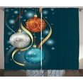 thumbnail image 1 of Ambesonne Christmas Curtains 2 Panel Set, Vivid Balls Ribbons, 108" x 90", Petrol Blue Grey Red, 1 of 3