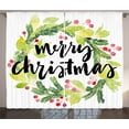 thumbnail image 1 of Ambesonne Christmas Curtains 2 Panel Set, Watercolor Wreath, 108" x 96", Black Green White, 1 of 3