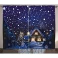thumbnail image 1 of Ambesonne Christmas Curtains 2 Panel Set, Winter Night House, 108" x 84", Navy Blue Yellow, 1 of 3