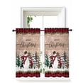 thumbnail image 1 of Christmas Curtains 54 Inch Length, Sheer Curtains for Bedroom Living Room Window Vintage Red Plaid Tree Xmas Snowman Rod Pocket Voile Drapes Kitchen Curtains Small Half Window 52"x54" 2 Panels, 1 of 7