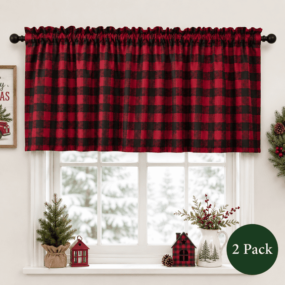 Christmas Curtains Buffalo Plaid Decoration Kitchen Valance Curtains Buffalo Check Farmhouse Living Room Treatment Decor Curtains 16.14 X 51.18 2 Pack