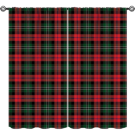 Christmas Curtains, Green Red Repeating Pattern Lattice Holiday Window Treatments, Rod Pocket Thermal Insulated Drapes 2 Panel Sets for Bedroom Living Room, 84" W X 84" L