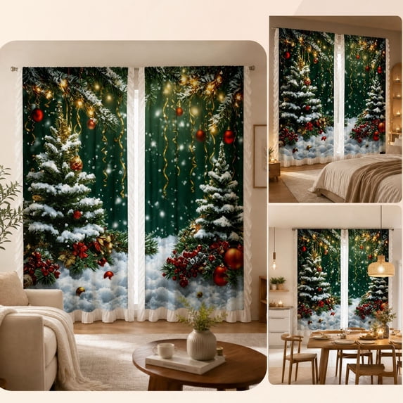 Christmas Curtains Holiday Window Drapes Decorative Room Panels For Bedroom Living Room Kitchen Home Seasonal Party Decoration