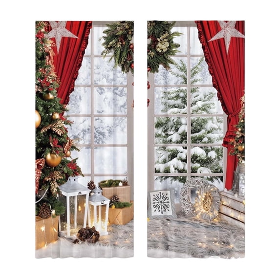 Christmas Curtains, Holiday Window Panels – 2-Piece 65" x 29.5" Christmas Printed Rod Pocket Drapes for Living Room & Seasonal Home Decor