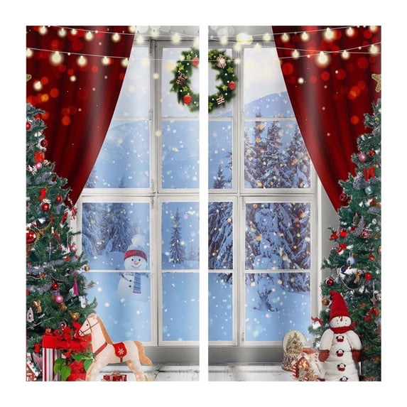Christmas Curtains, Holiday Window Panels – 2-Piece 65" x 29.5" Christmas Printed Rod Pocket Drapes for Living Room & Seasonal Home Decor
