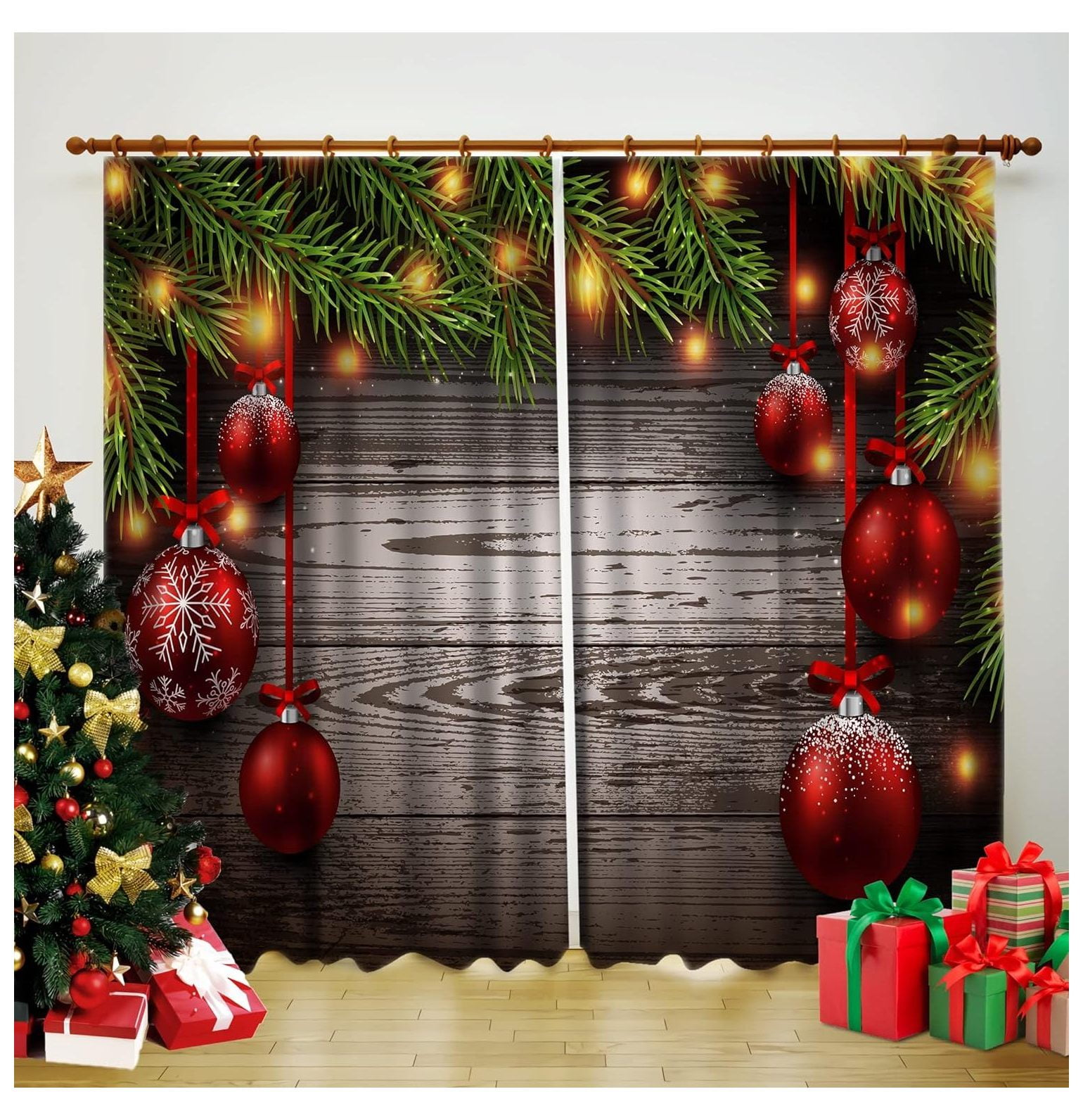 Christmas Curtains for Living Room Bedrrom, Holiday Season Backdrop