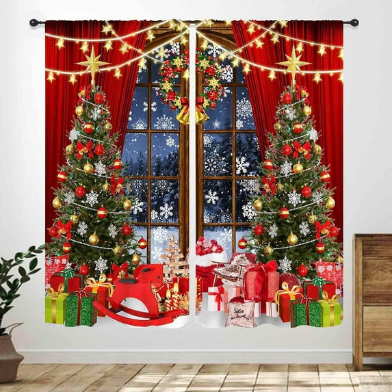 Christmas Curtains for Living Room,Xmas New Year Winter Snow Forest Snowflake Merry Christmas Holiday Party Window Treatments for Bedroom Kitchen Bathroom 2 Panel,84X84 Inch