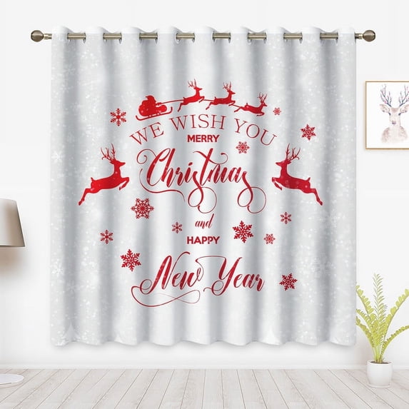 Christmas Curtains, Red Letter Printed Curtains, Blackout Curtains Suitable for Room Bedroom Decoration, Christmas Gifts(Grommet)