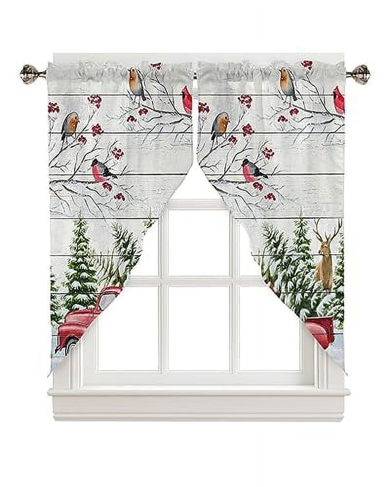 Christmas Curtains Swag Valance Truck Xmas Tree White Black Buffalo