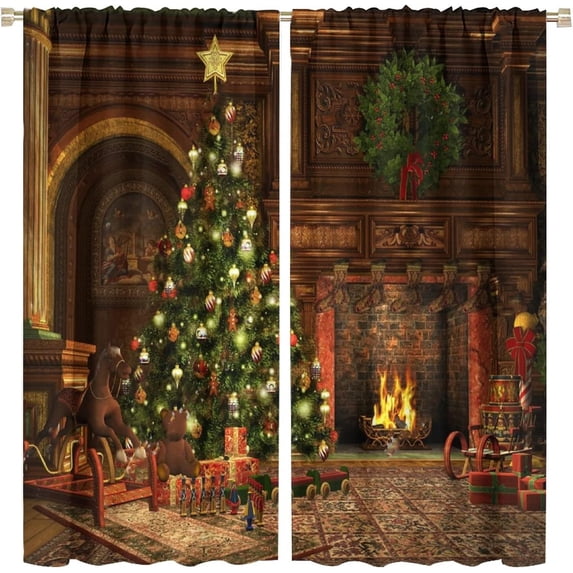 Christmas Curtains, Vintage Xmas Tree Various Presents, Window Drapes 2 Panel Set for Kitchen Cafe Decor, 42" X 54", Blackout